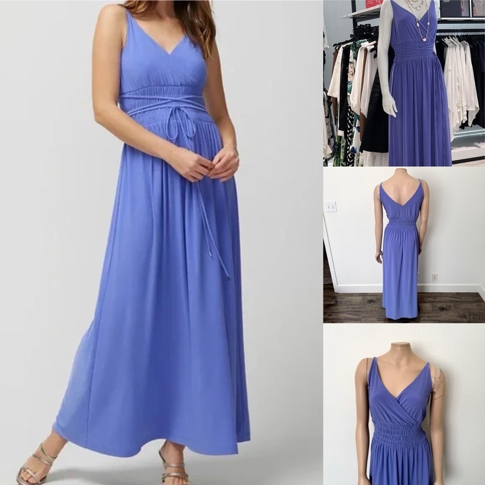 ✨💜White House Black Market WHBM Purple PeriwinkleV-Neck Ruched Maxi Dress Size M